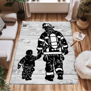 Bond of Courage: Personalized Father and Son Fire Fighter Area Rug, Firefighter Rugs for Living Room Bedroom, Firefighter Rectangular Rugs Full Size FR143