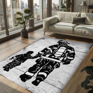 Bond of Courage: Personalized Father and Son Fire Fighter Area Rug, Firefighter Rugs for Living Room Bedroom, Firefighter Rectangular Rugs Full Size FR143