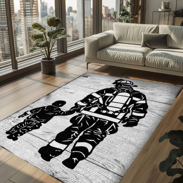Bond of Courage: Personalized Father and Son Fire Fighter Area Rug, Firefighter Rugs for Living Room Bedroom, Firefighter Rectangular Rugs Full Size FR143
