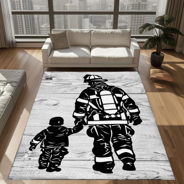 Bond of Courage: Personalized Father and Son Fire Fighter Area Rug, Firefighter Rugs for Living Room Bedroom, Firefighter Rectangular Rugs Full Size FR143