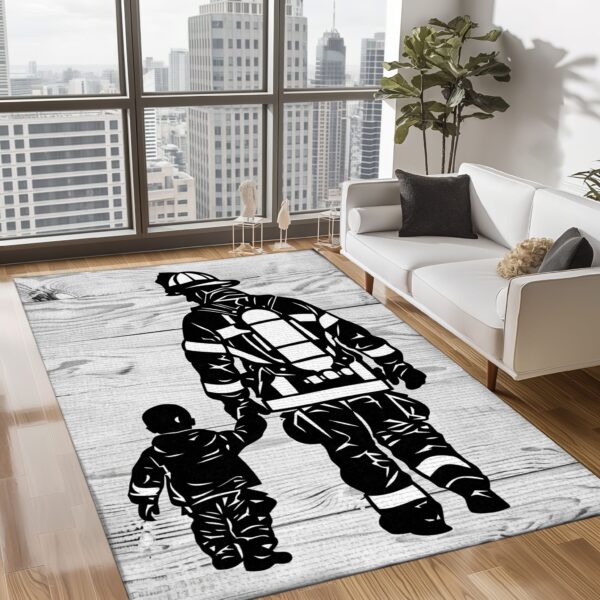 Bond of Courage: Personalized Father and Son Fire Fighter Area Rug, Firefighter Rugs for Living Room Bedroom, Firefighter Rectangular Rugs Full Size FR143