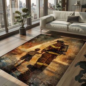 Bravery Runs in the Family: Personalized Father and Son Fire Fighter Rug, Firefighter Rugs for Living Room Bedroom, Firefighter Rectangular Rugs Full Size FR148