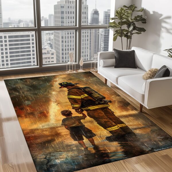 Bravery Runs in the Family: Personalized Father and Son Fire Fighter Rug, Firefighter Rugs for Living Room Bedroom, Firefighter Rectangular Rugs Full Size FR148