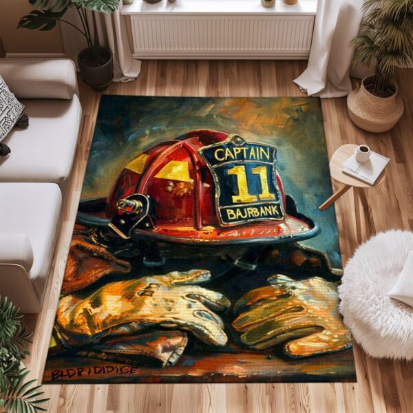 Bring Courage Home: Personalized Firefighter's Gear and Memorabilia Rug, Firefighter Rugs for Living Room Bedroom, Firefighter Rectangular Rugs Full Size FR134
