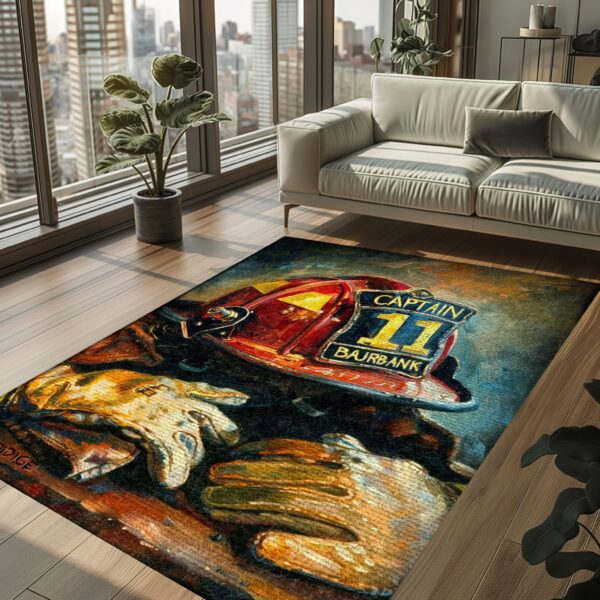Bring Courage Home: Personalized Firefighter's Gear and Memorabilia Rug, Firefighter Rugs for Living Room Bedroom, Firefighter Rectangular Rugs Full Size FR134