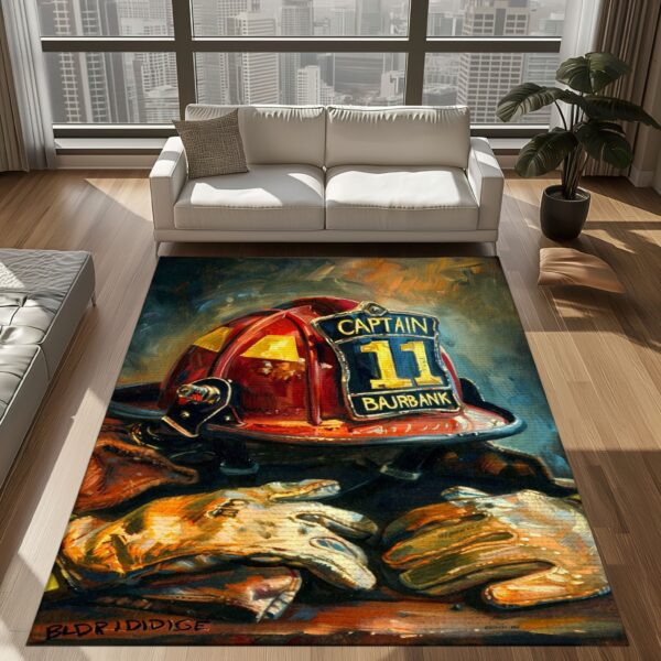 Bring Courage Home: Personalized Firefighter's Gear and Memorabilia Rug, Firefighter Rugs for Living Room Bedroom, Firefighter Rectangular Rugs Full Size FR134