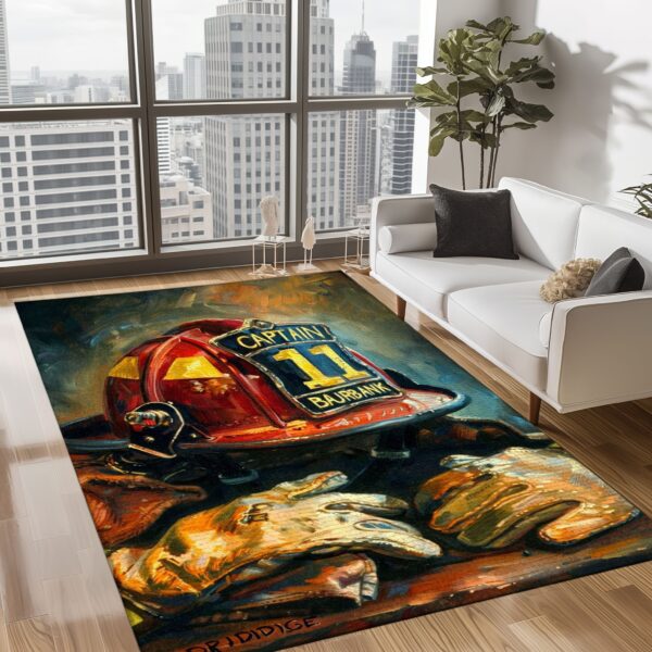 Bring Courage Home: Personalized Firefighter's Gear and Memorabilia Rug, Firefighter Rugs for Living Room Bedroom, Firefighter Rectangular Rugs Full Size FR134