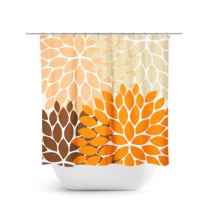Brown And Orange Flower Shower Curtain, Floral Bath Curtain, Fabric Shower Curtain, Girls Bathroom Decor, Orange Bathroom