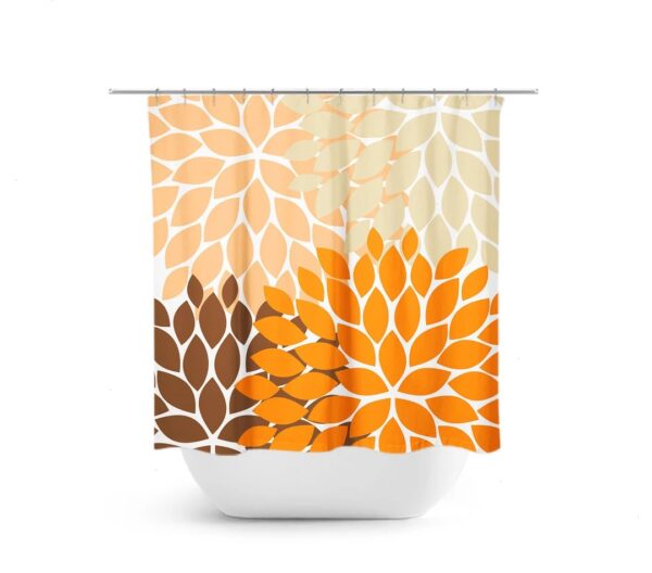 Brown And Orange Flower Shower Curtain, Floral Bath Curtain, Fabric Shower Curtain, Girls Bathroom Decor, Orange Bathroom