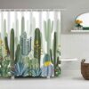 Cactus Desert Plants Shower Curtain, Green Cacti Trees Flora Botanical Fabric Bathroom Curtain, Bath Curtain
