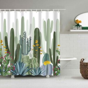 Cactus Desert Plants Shower Curtain, Green Cacti Trees Flora Botanical Fabric Bathroom Curtain, Bath Curtain