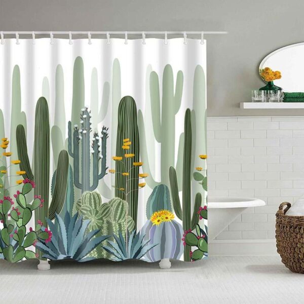 Cactus Desert Plants Shower Curtain, Green Cacti Trees Flora Botanical Fabric Bathroom Curtain, Bath Curtain