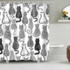 Cat Black White Curtain, Cats Animal Fabric Bathroom Curtain For Cat Lovers And Cat Mom