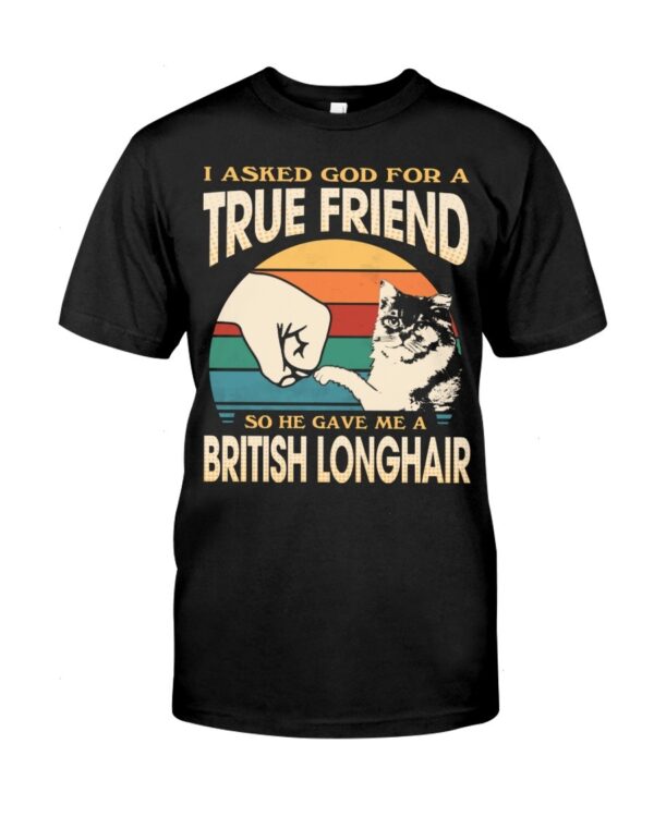 Cats Shirt - I Aksed God For A True Friend So He Gave Me A British Longhair