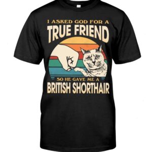 Cats Shirt - I Aksed God For A True Friend So He Gave Me A British Shorthair