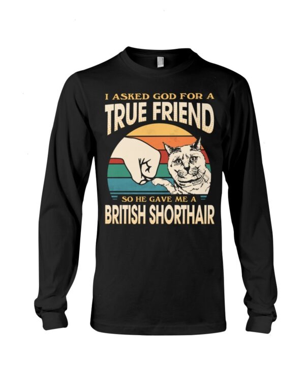 Cats Shirt - I Aksed God For A True Friend So He Gave Me A British Shorthair
