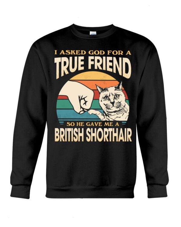 Cats Shirt - I Aksed God For A True Friend So He Gave Me A British Shorthair