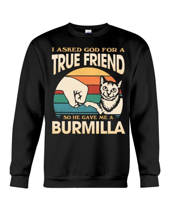 Cats Shirt - I Aksed God For A True Friend So He Gave Me A Burmilla