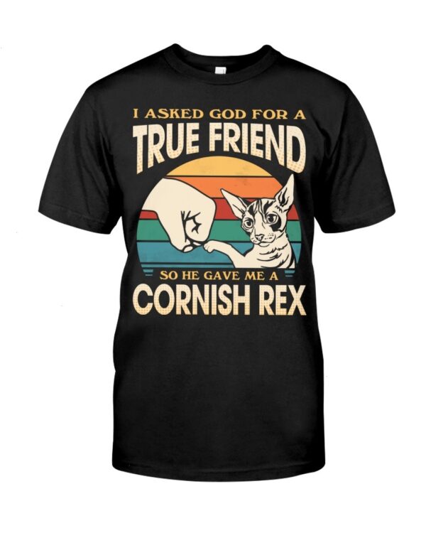 Cats Shirt - I Aksed God For A True Friend So He Gave Me A Cornish Rex