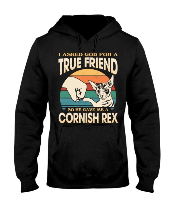 Cats Shirt - I Aksed God For A True Friend So He Gave Me A Cornish Rex