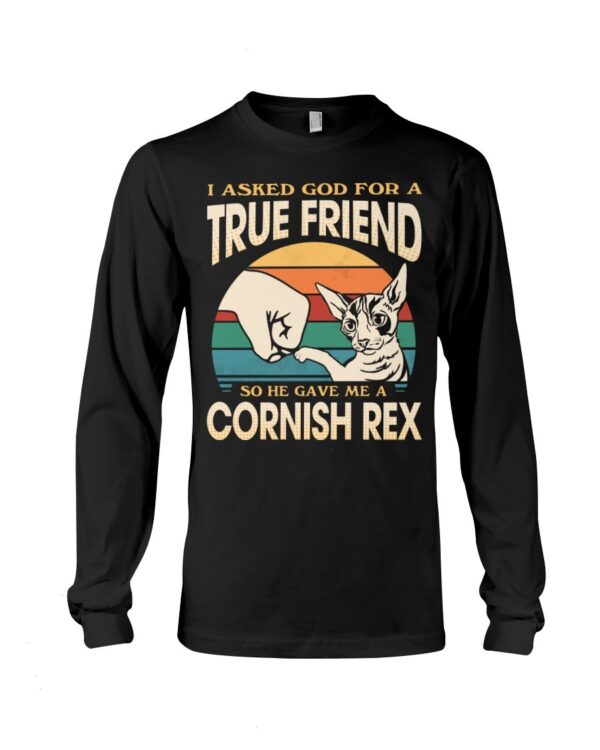 Cats Shirt - I Aksed God For A True Friend So He Gave Me A Cornish Rex