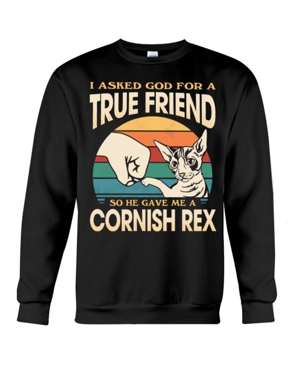 Cats Shirt - I Aksed God For A True Friend So He Gave Me A Cornish Rex