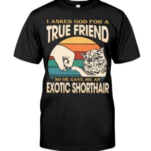 Cats Shirt - I Aksed God For A True Friend So He Gave Me A Exotic Shorthair