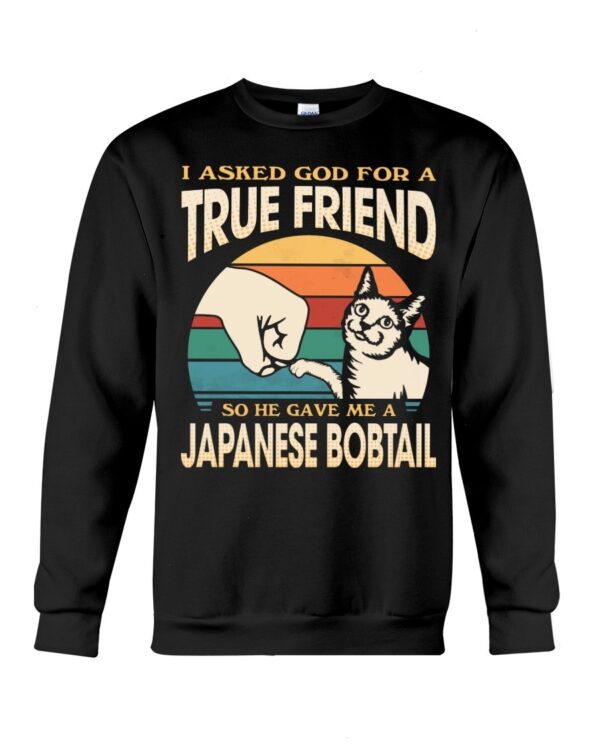 Cats Shirt - I Aksed God For A True Friend So He Gave Me A Japanese Bobtail