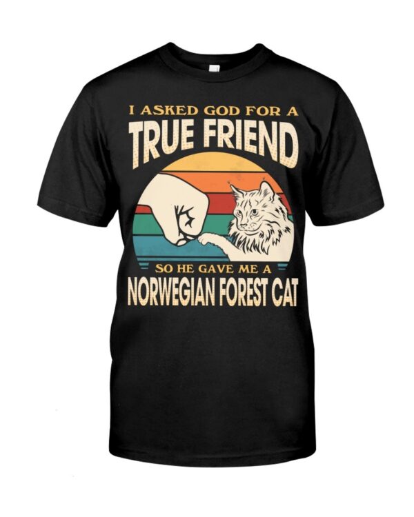 Cats Shirt - I Aksed God For A True Friend So He Gave Me A Norwegian Forest Cat