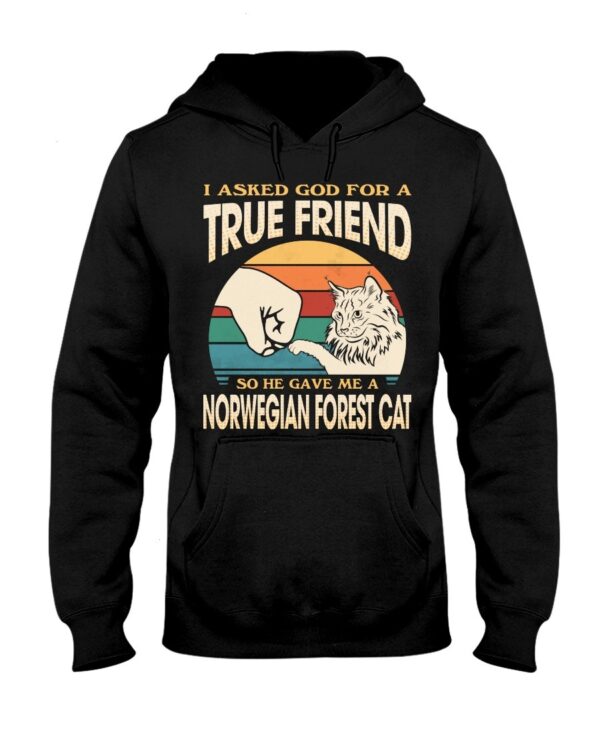 Cats Shirt - I Aksed God For A True Friend So He Gave Me A Norwegian Forest Cat
