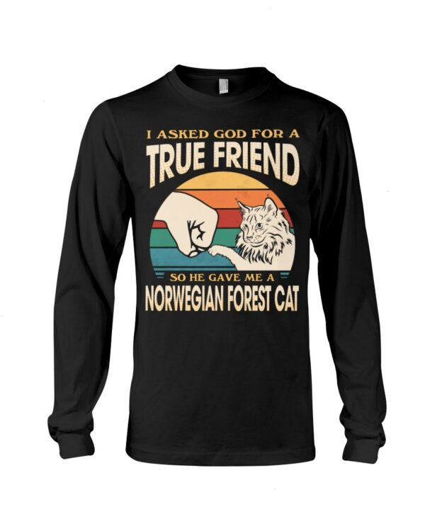 Cats Shirt - I Aksed God For A True Friend So He Gave Me A Norwegian Forest Cat