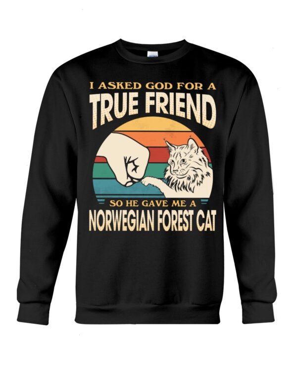 Cats Shirt - I Aksed God For A True Friend So He Gave Me A Norwegian Forest Cat
