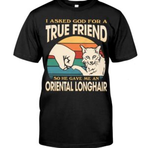 Cats Shirt - I Aksed God For A True Friend So He Gave Me A Oriental Longhair