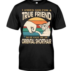 Cats Shirt - I Aksed God For A True Friend So He Gave Me A Oriental Shorthair