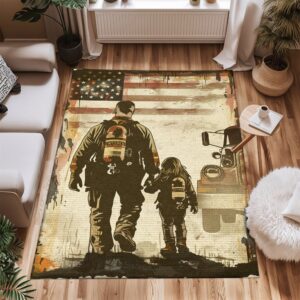 Cherished Moments: Personalized Firefighter Home Decor for Dad and Daughter, Firefighter Rugs for Living Room Bedroom, Firefighter Rectangular Rugs Full Size FR119