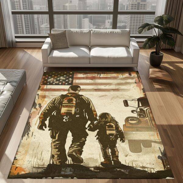 Cherished Moments: Personalized Firefighter Home Decor for Dad and Daughter, Firefighter Rugs for Living Room Bedroom, Firefighter Rectangular Rugs Full Size FR119
