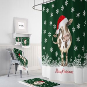 Christmas Cow Bathroom Set, Shower Curtain, Bath Mat, Bath Towels, Hand Towels