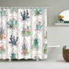Colorful Cactus Desert Plants Shower Curtain, Cacti Floral Botanical Fabric Bathroom Curtain