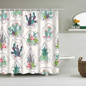 Colorful Cactus Desert Plants Shower Curtain, Cacti Floral Botanical Fabric Bathroom Curtain