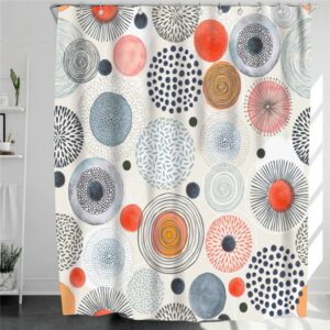 Colorful Circle Round Firework Shower Curtain, Abstract Gray Blue Red Fabric Bathroom Home Decor