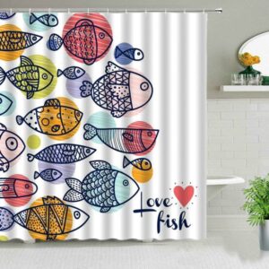 Colorful Fishes In Ocean Shower Curtain, Love Fish Underwater World Sea Bathroom Curtain, Kids Children Decor