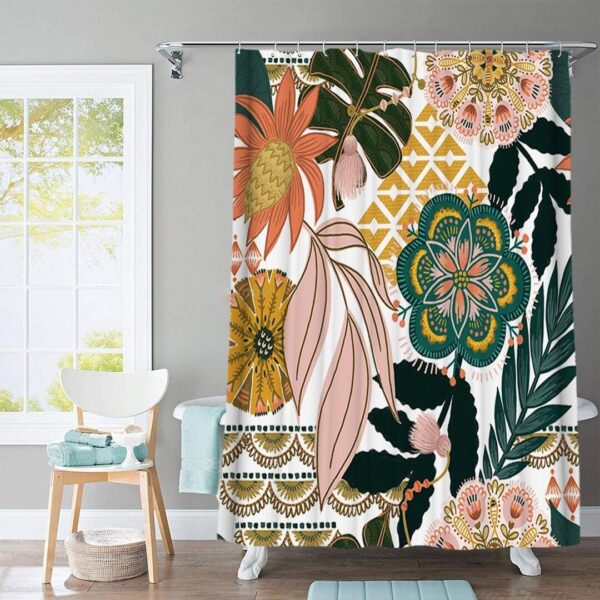 Colorful Floral Boho Shower Curtain, Bohemian Chic Design