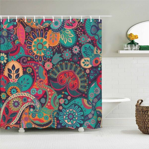 Colorful Floral Boho Shower Curtain, Bohemian Chic Flower Design