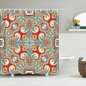 Colorful Floral Geometry Shower Curtain, Flowers Mandala Graphic Bath Curtain Accessories