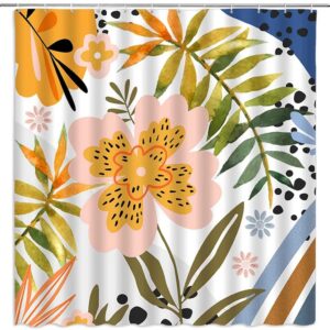 Colorful Floral Shower Curtain, Watercolor Boho Flowers Design, Home Bath Decor Accessories