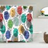 Colorful Leaves Palm Monstera Shower Curtain, Botanical Tropical Blue Green, Fabric Bath Curtain