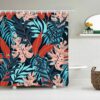 Colorful Palm Leaves Shower Curtain, Botanical Tropical Blue Red Forest, Fabric Bath Curtain