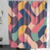 Colorful Vintage Retro Abstract Shower Curtain, Boho Pink Blue Yellow Bathroom Curtain, Home Bath Decor Accessories
