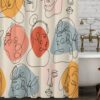 Colorful Woman Portrait Boho Shower Curtain, Women Face Line Drawing Silhouettes Bathroom Curtain, Home Bath Decor