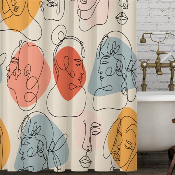 Colorful Woman Portrait Boho Shower Curtain, Women Face Line Drawing Silhouettes Bathroom Curtain, Home Bath Decor